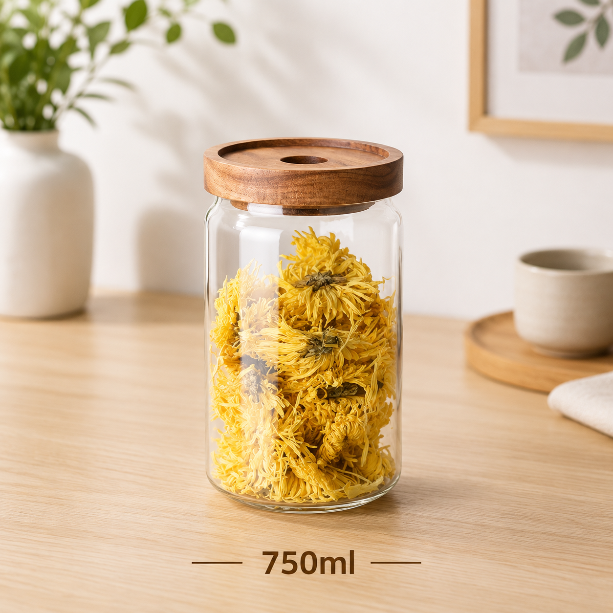 Frasco de Vidrio Tapa de Madera Hermética