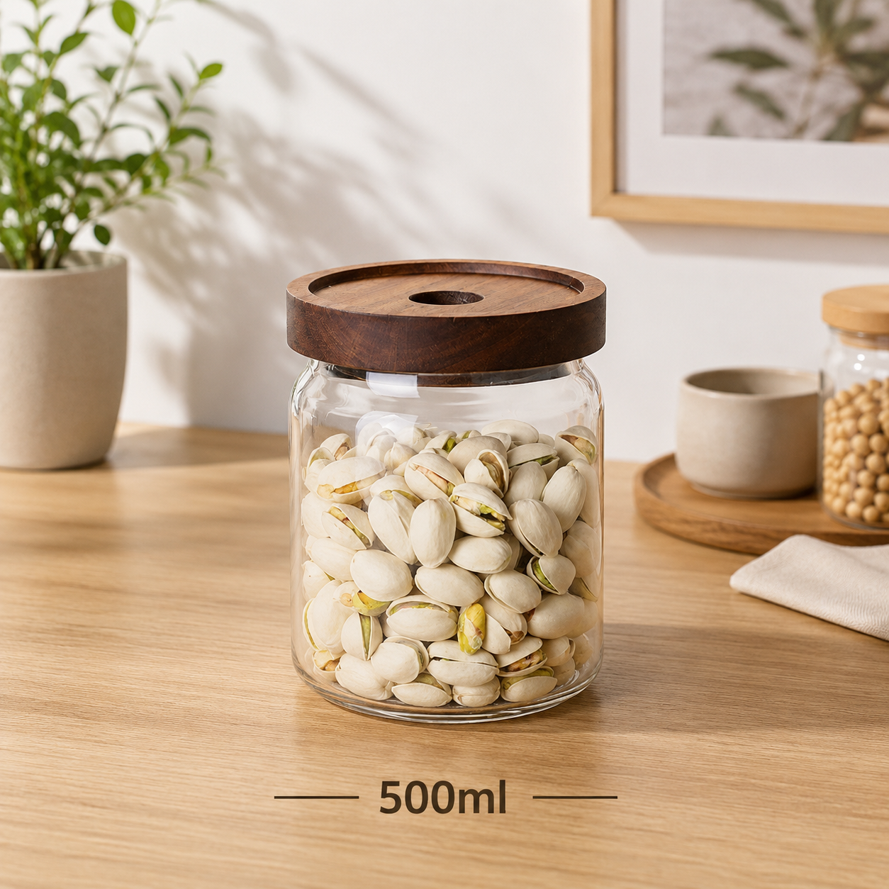 Frasco de Vidrio Tapa de Madera Hermética