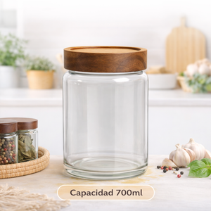 Frascos de Vidrio Tapa Madera Recta