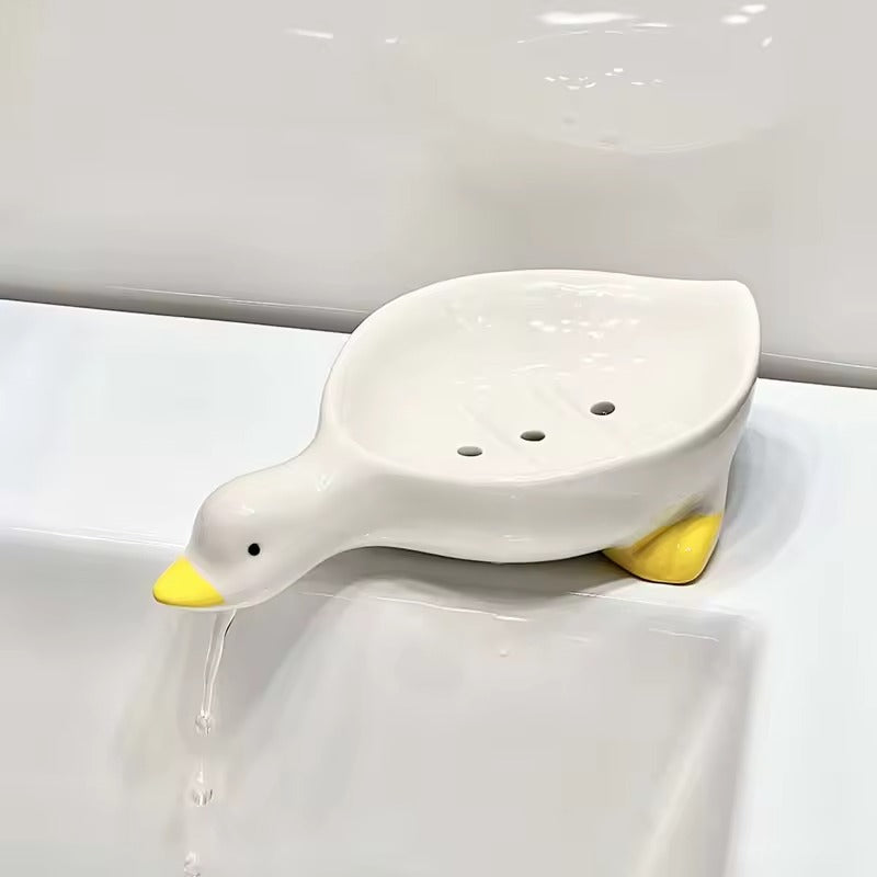 Jabonera con drenaje en forma de pato
